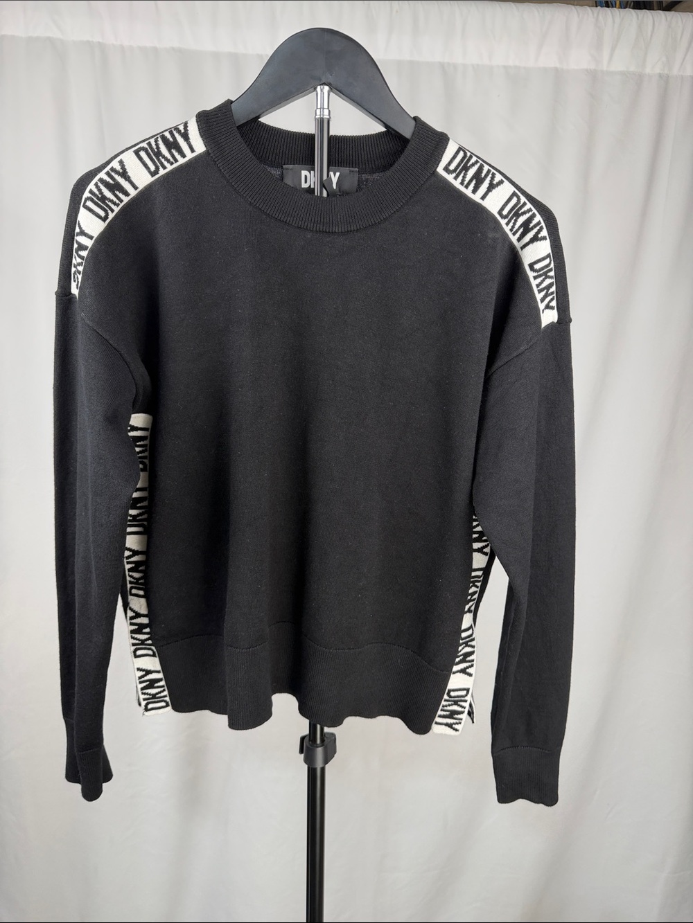 DKNY Logo Tape Black Knit Sweater – Size XS
